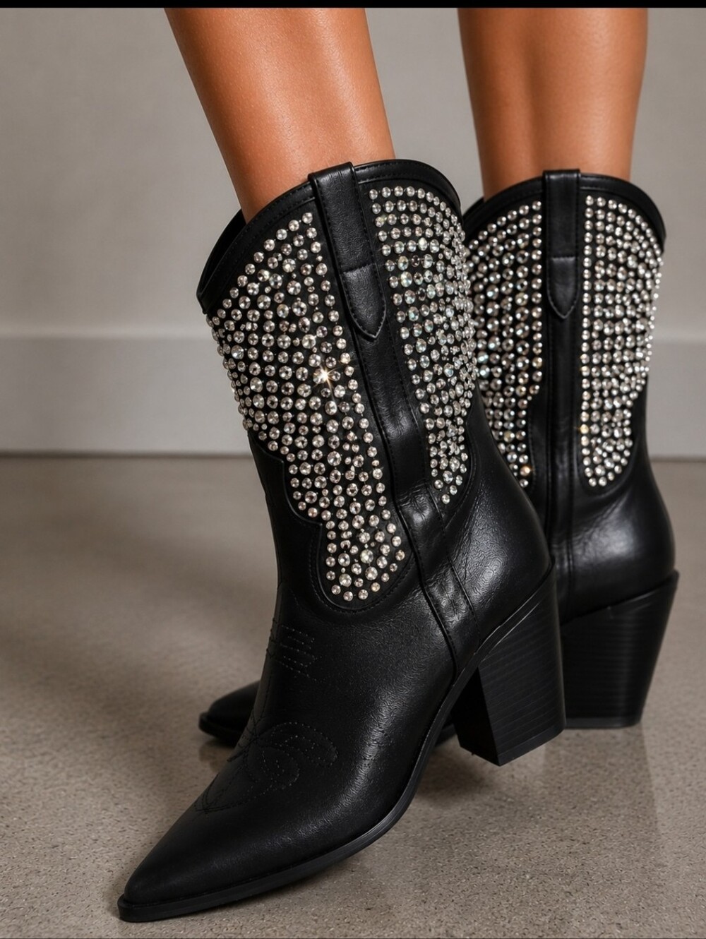 NWT Black w Silver Rhinestone Bootie Cowboy Boots Dolls Kill Size 5.5